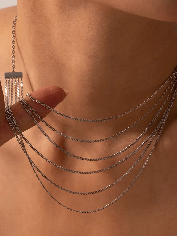 Collier six rangs en acier inoxydable cristal