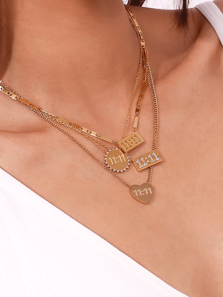 Collier porte-bonheur 11:11 or cristaux étincelle