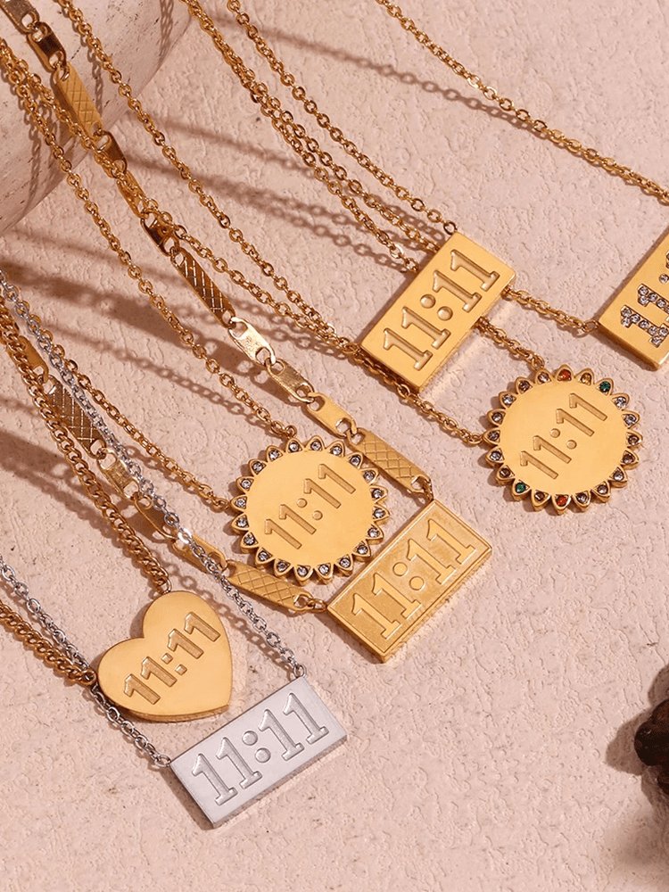 Collier cœur doré 11:11 vue style bonheur