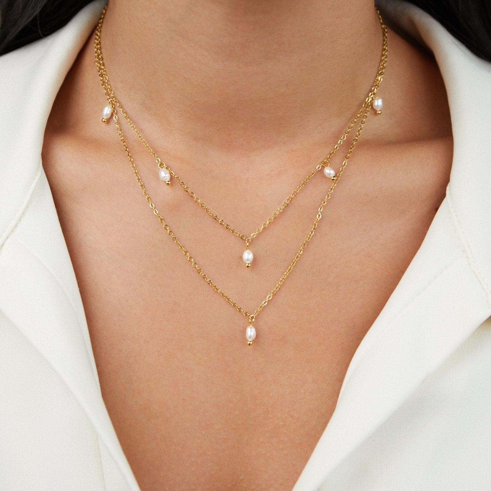 Collier superposé perles dorées cristal
