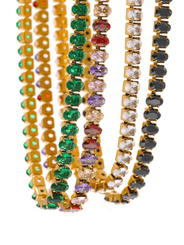Collier tennis multicolore plaqué or élégant cristal