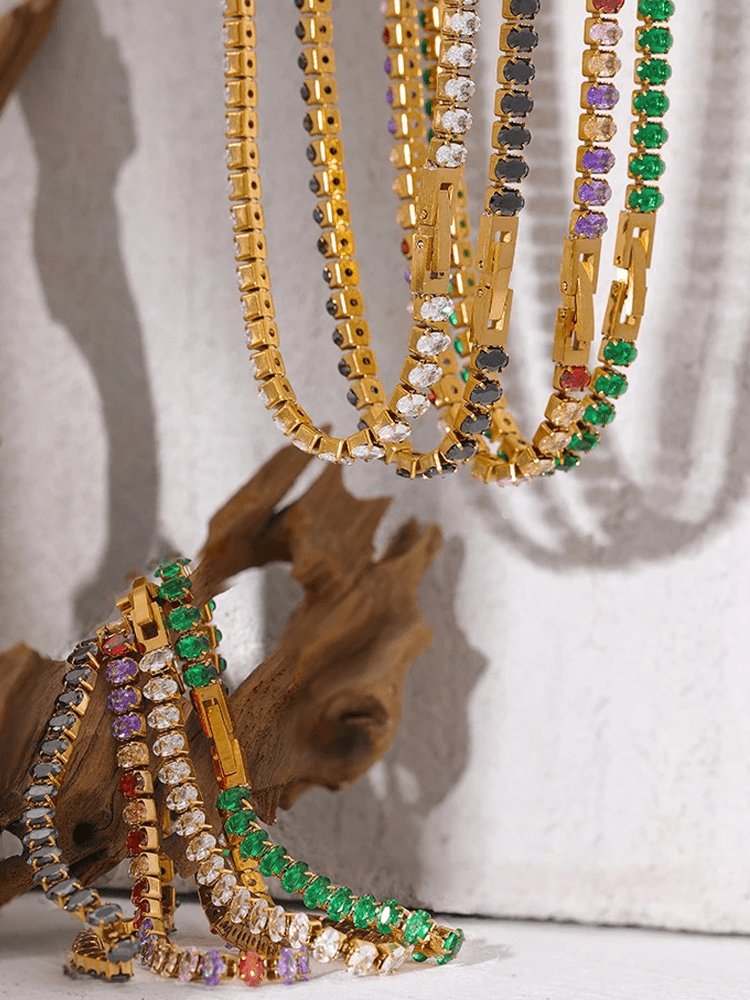 Collier tennis plaqué or avec pierres colorées harmonie