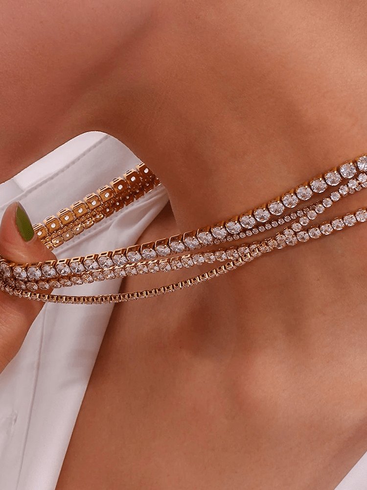 Collier tennis plaqué or brillance