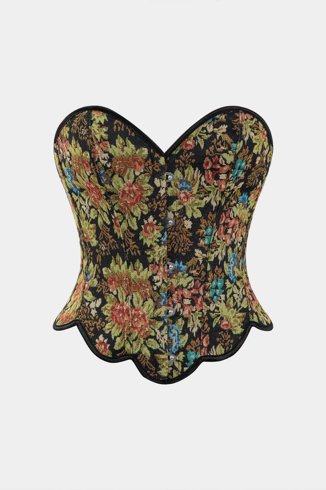 Corset bustier fleuri jacquard vue de face soleil