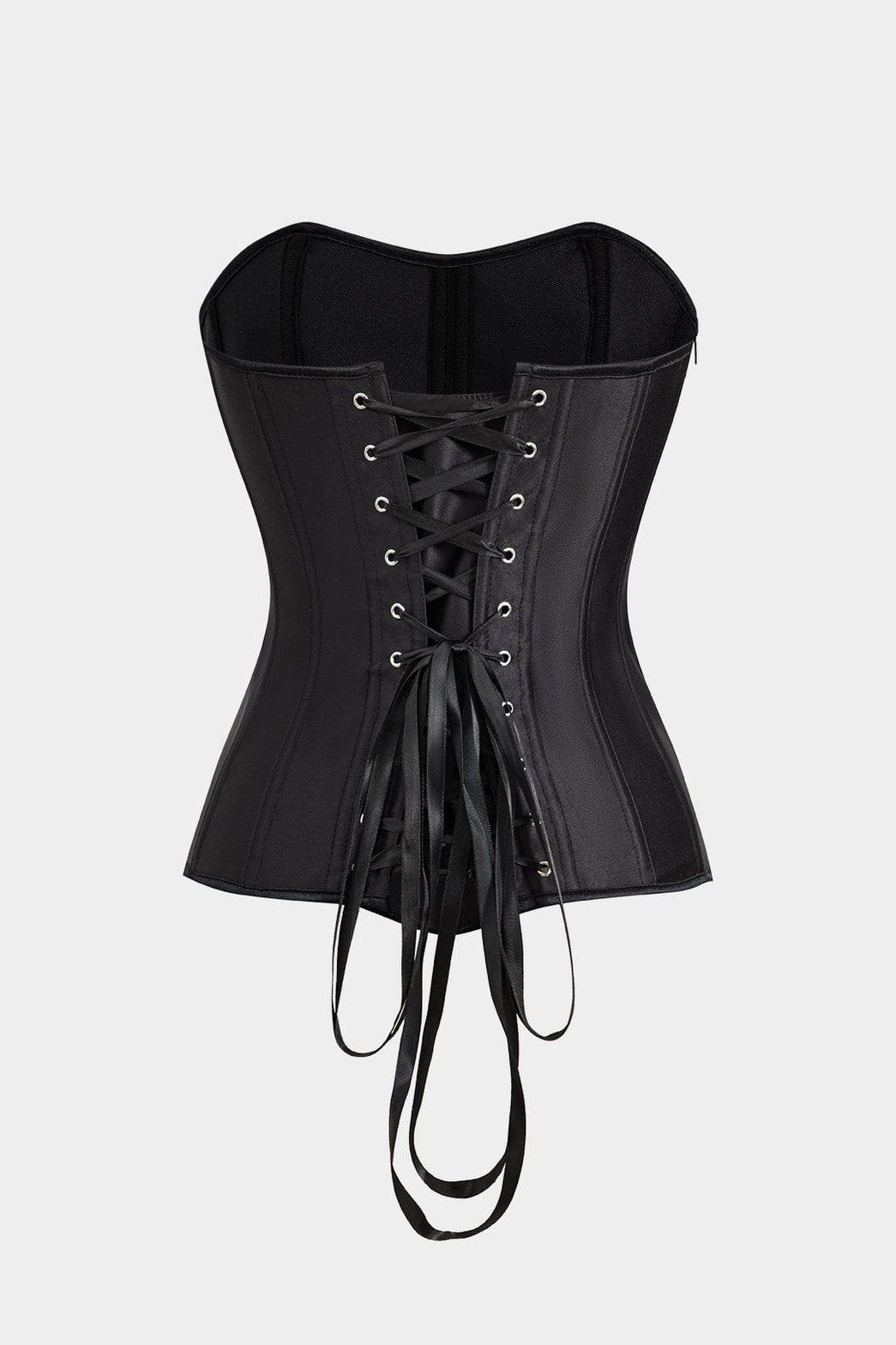 Corset bustier satiné noir vue de dos lune