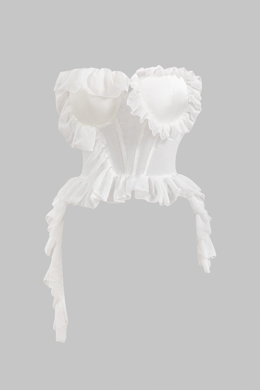 Corset bustier blanc satin à volants - Douceur