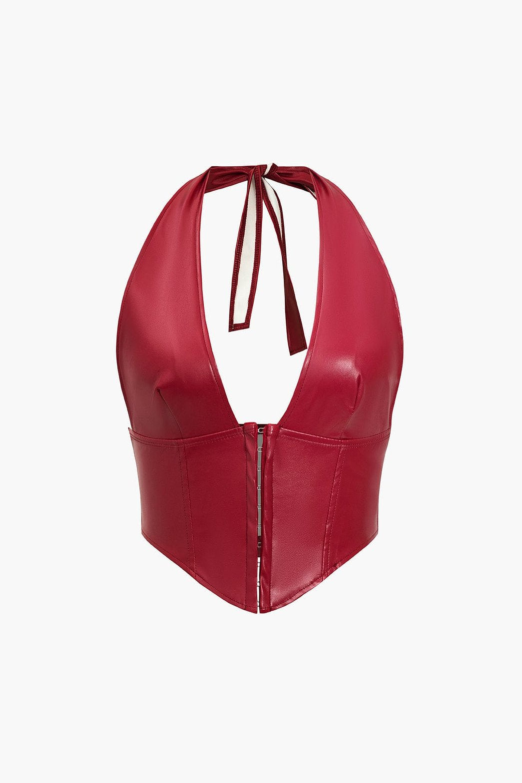 Débardeur en cuir synthétique rouge vue de face soleil