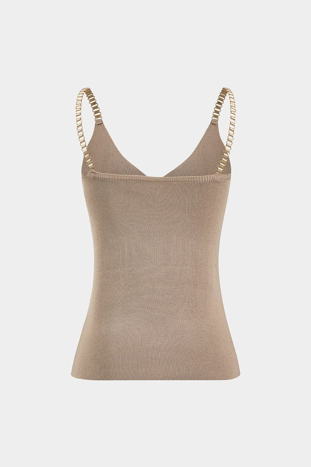 Débardeur métallisé beige avec bretelles dorées fleur