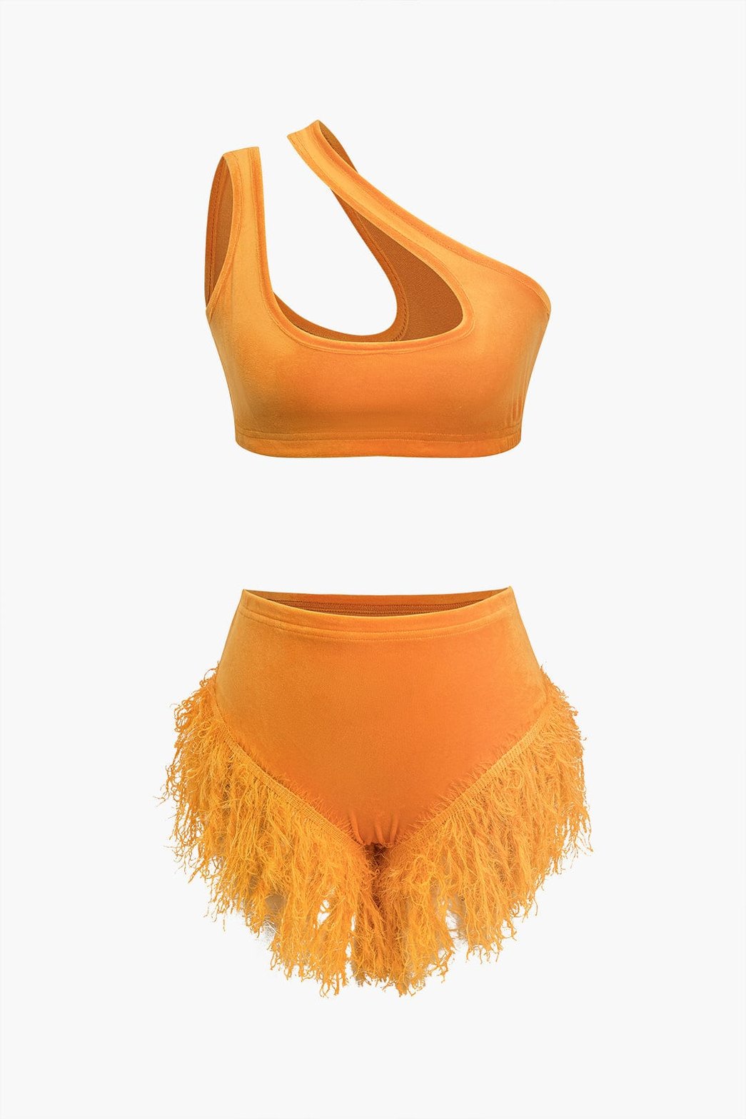 Ensemble asymétrique orange devant soleil