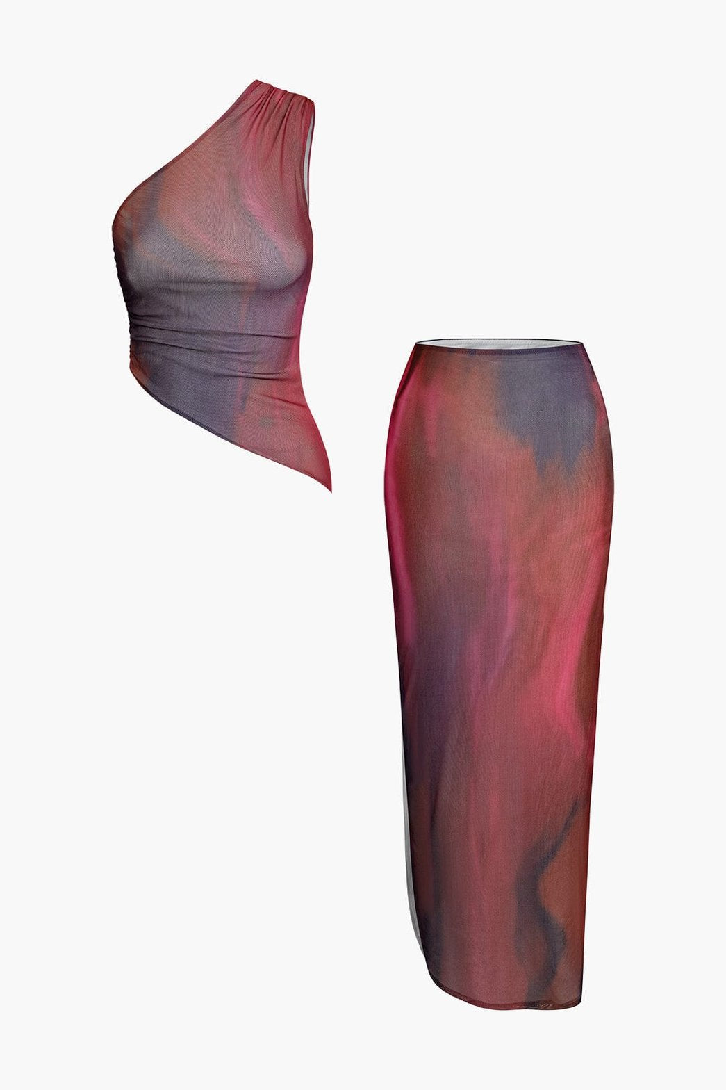 Ensemble asymétrique tie-dye bordeaux élégant danse