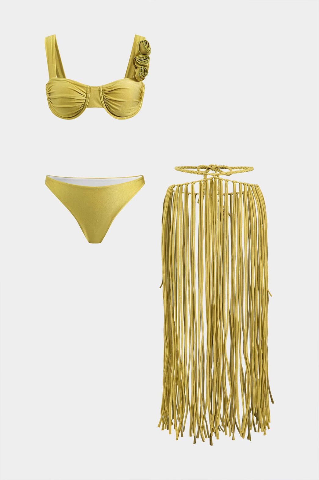 Ensemble bikini jaune avec robe frangée soleil