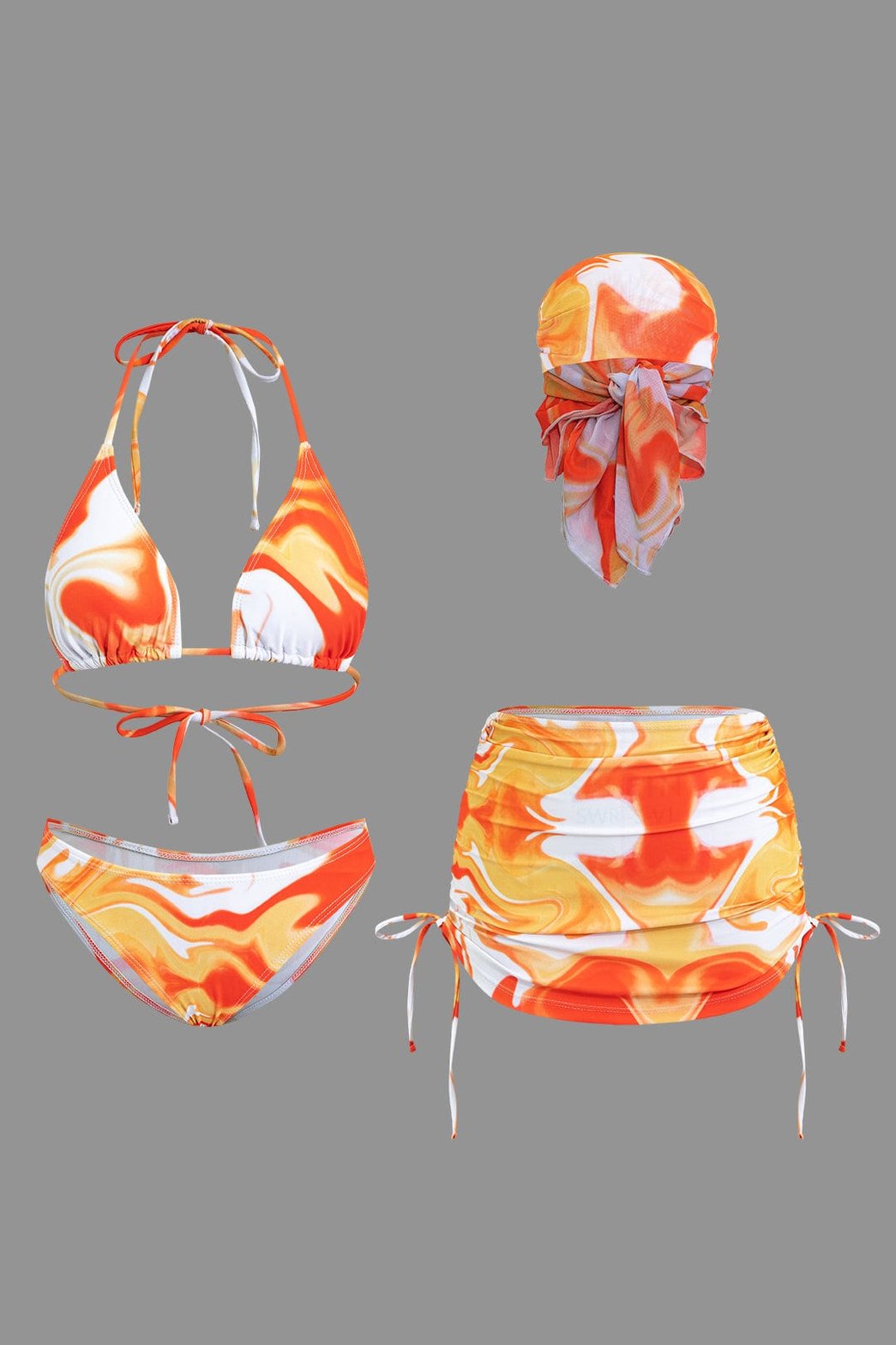 Ensemble bikini tie-dye orange vue avant soleil