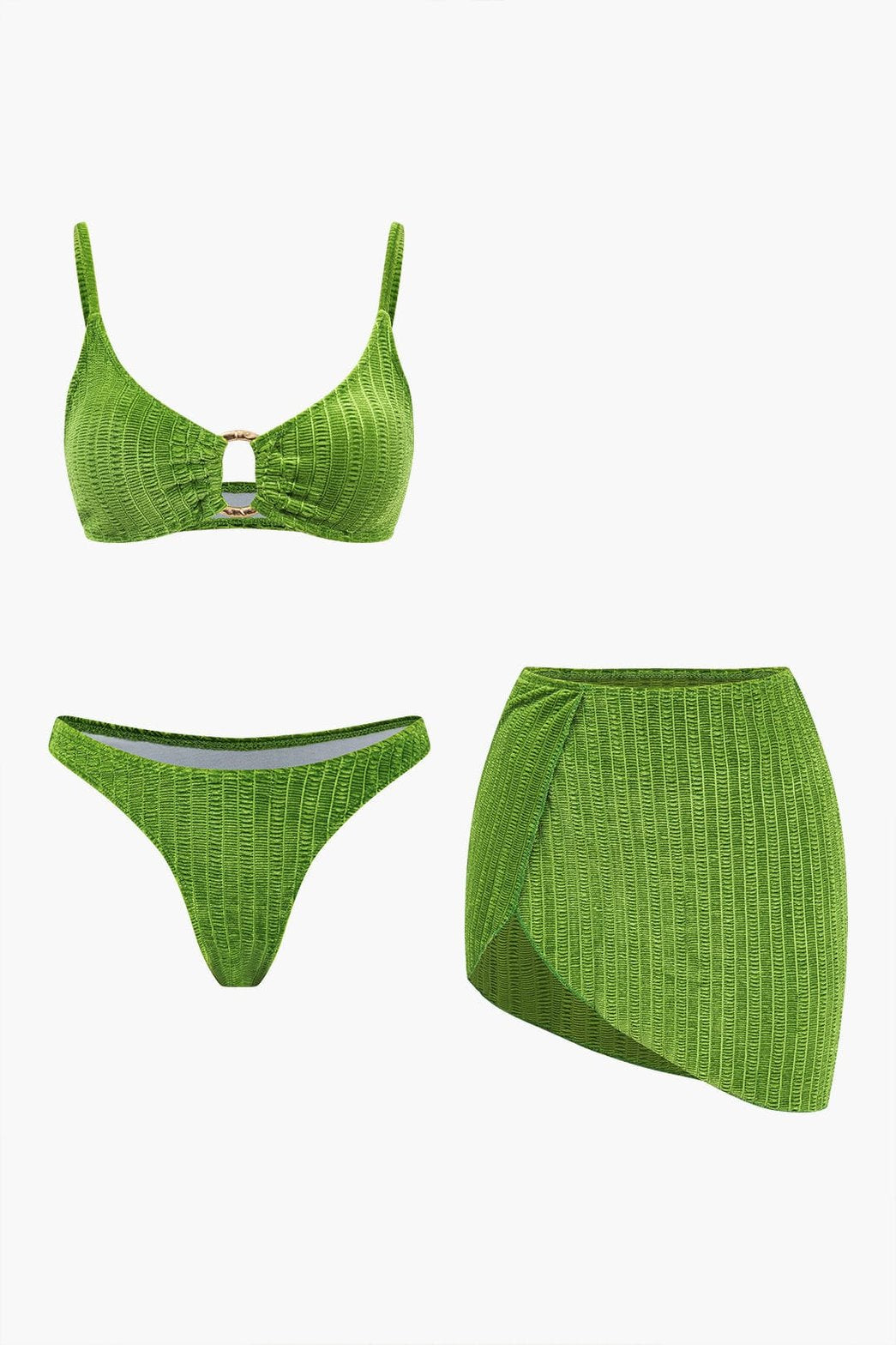 Ensemble bikini velours vert avec O-ring doré soleil