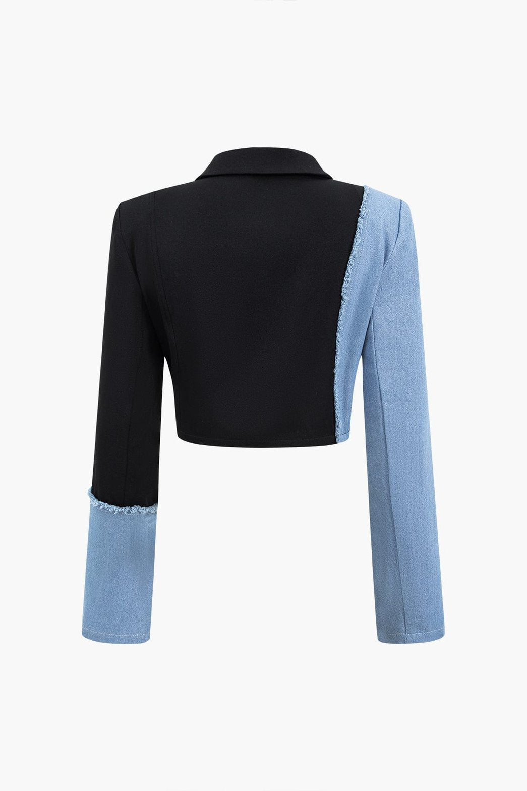 Détail du blazer bicolore noir et bleu lune