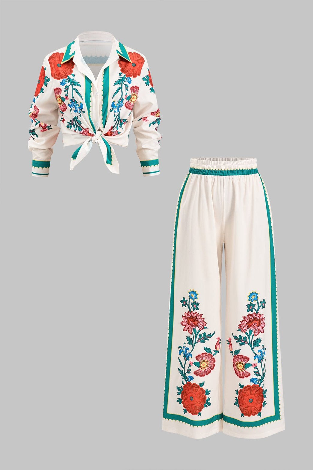 Ensemble fleuri bohème blanc et turquoise soleil