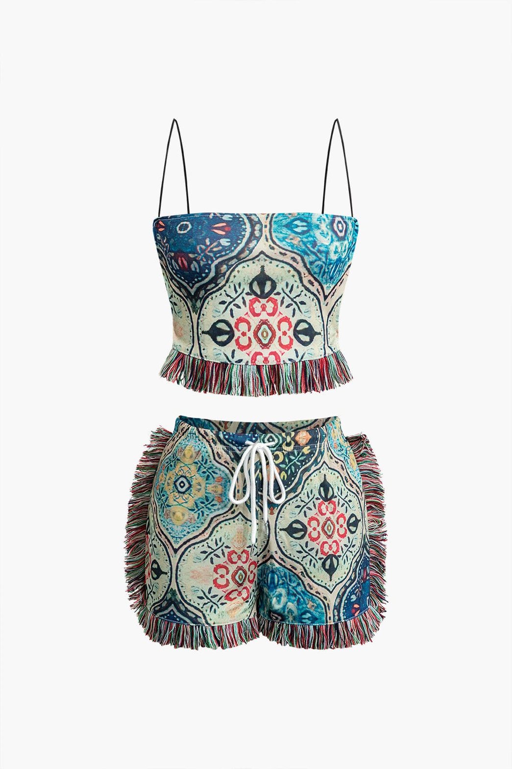 Ensemble bohème à franges bleu turquoise soleil