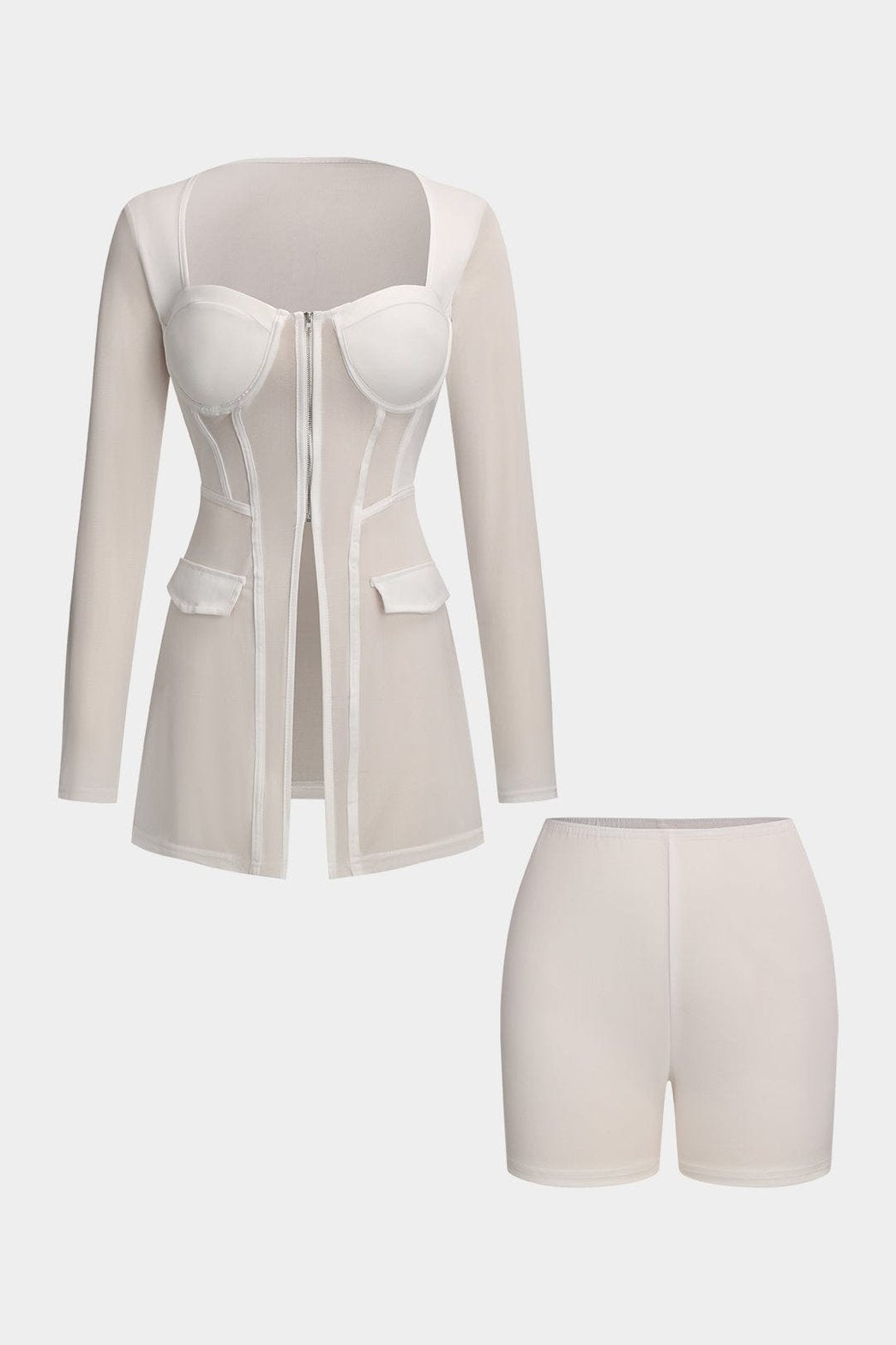 Ensemble bustier mesh transparent blanc élégant Harmonie