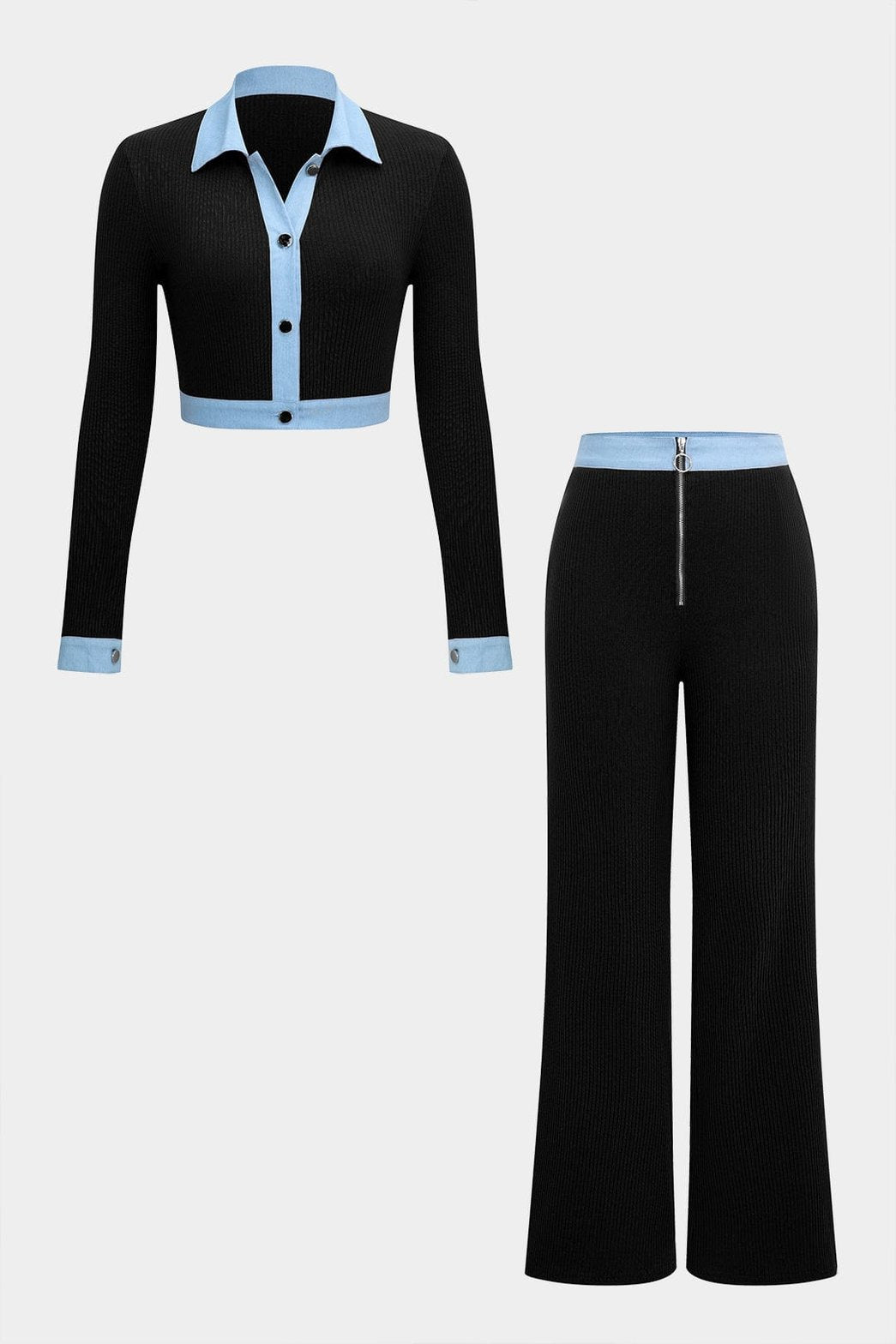 Cardigan court et pantalon côtelé douceur