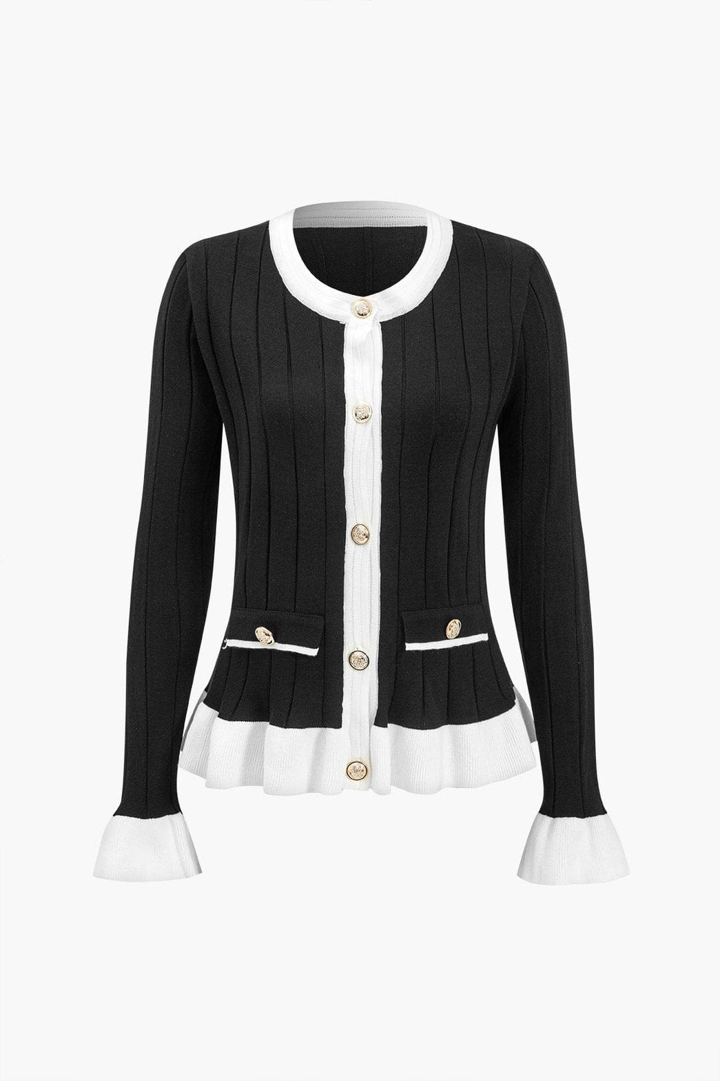 Cardigan en maille contrastée noir et blanc fleur