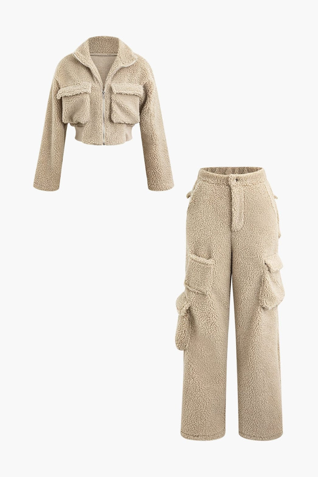 Ensemble cargo teddy beige doux