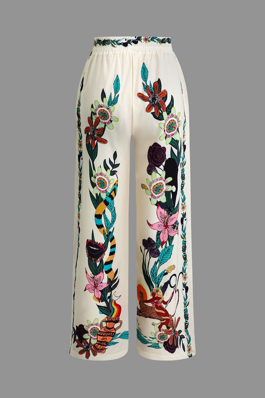 Pantalon large motif floral arc