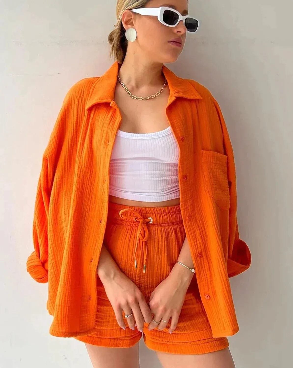 Ensemble chemise et short orange soleil