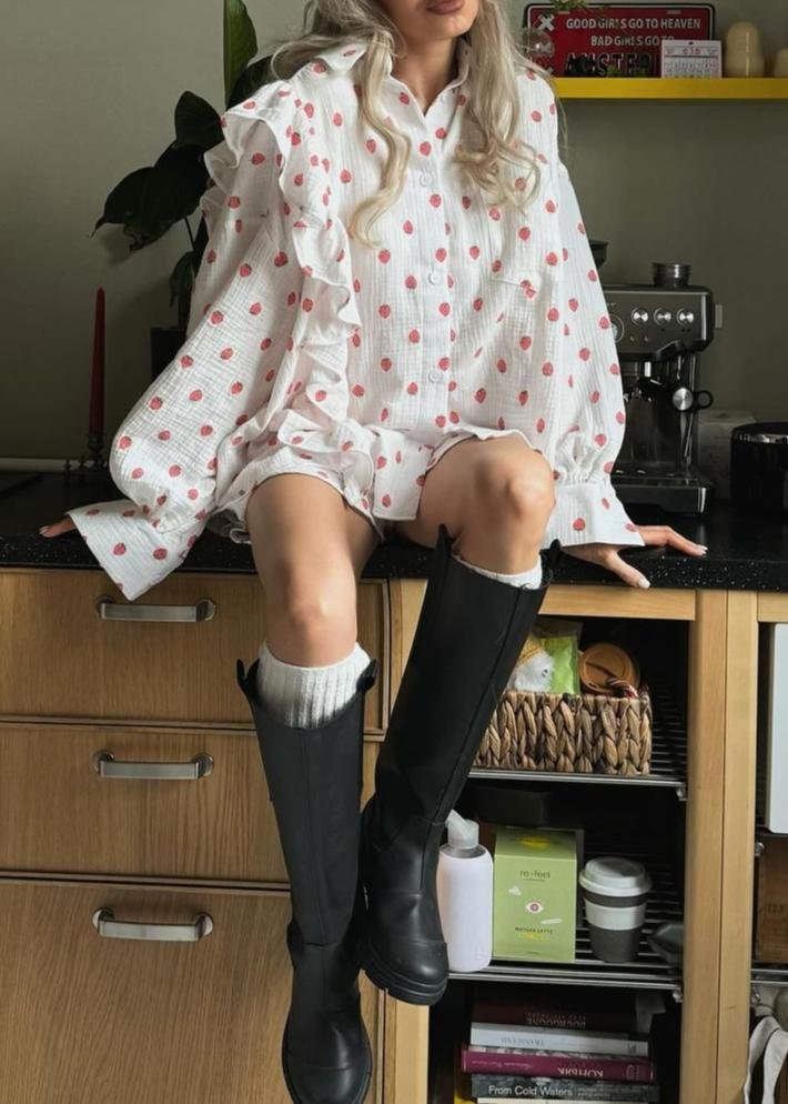 Ensemble Chemise et Short Motif Fraises