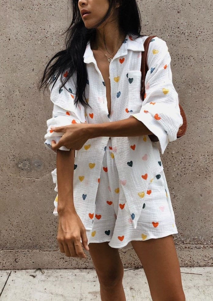 Ensemble Chemise & Short Motif Cœurs
