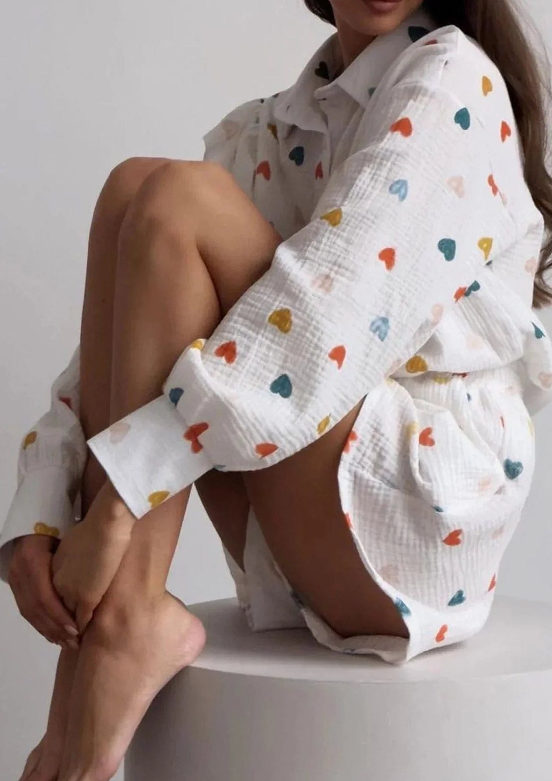 Ensemble Chemise & Short Motif Cœurs