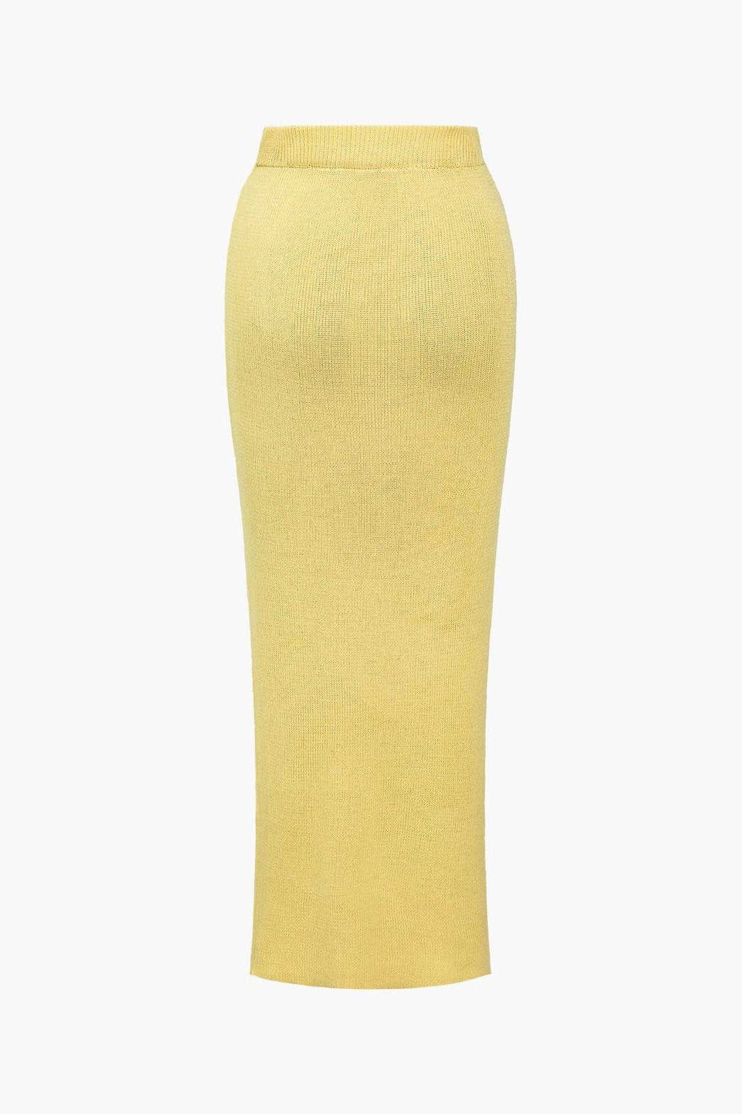 Ensemble maille côtelée jaune pastel détail maille lune