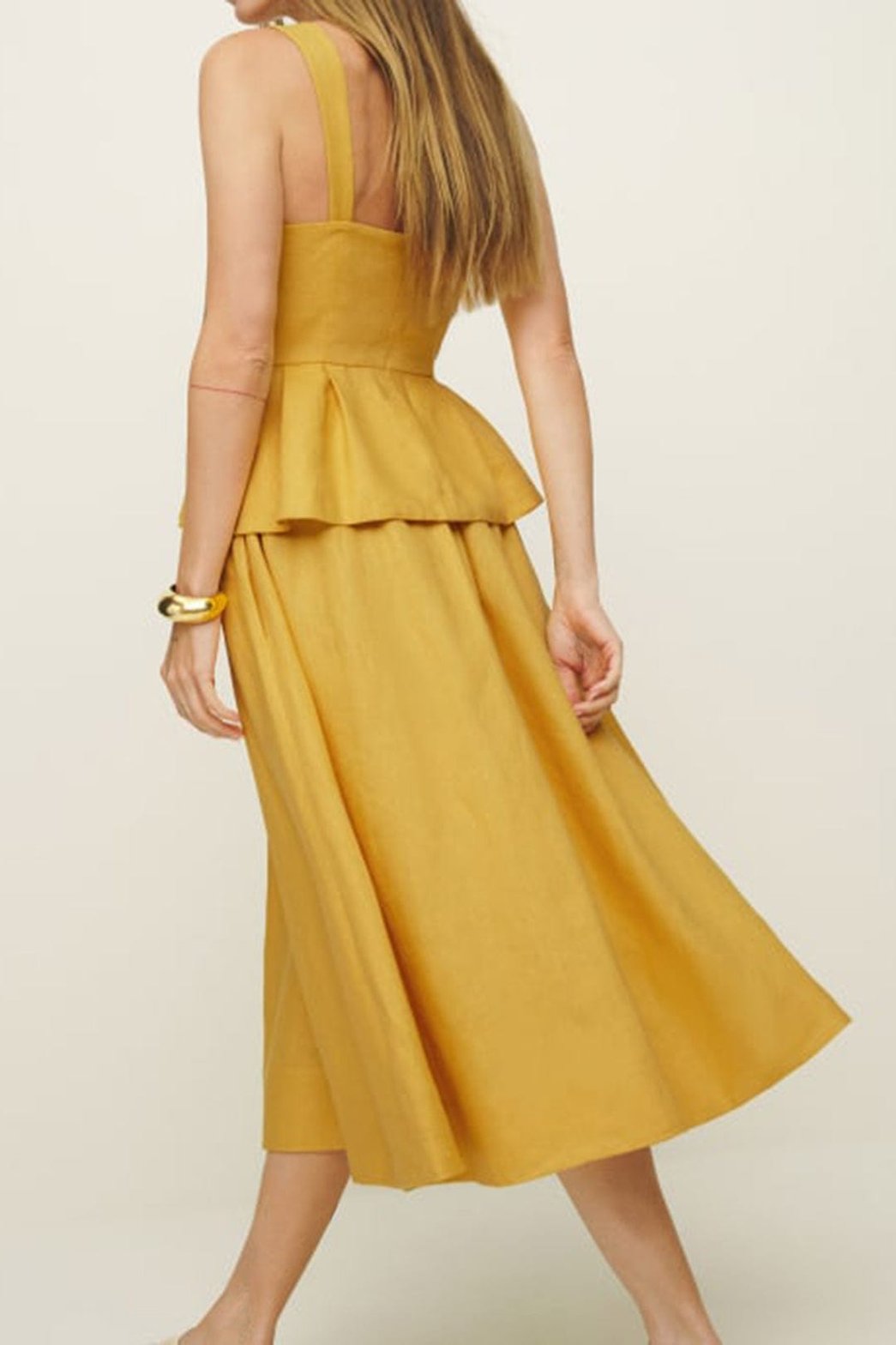 Top péplum et jupe midi en lin printemps