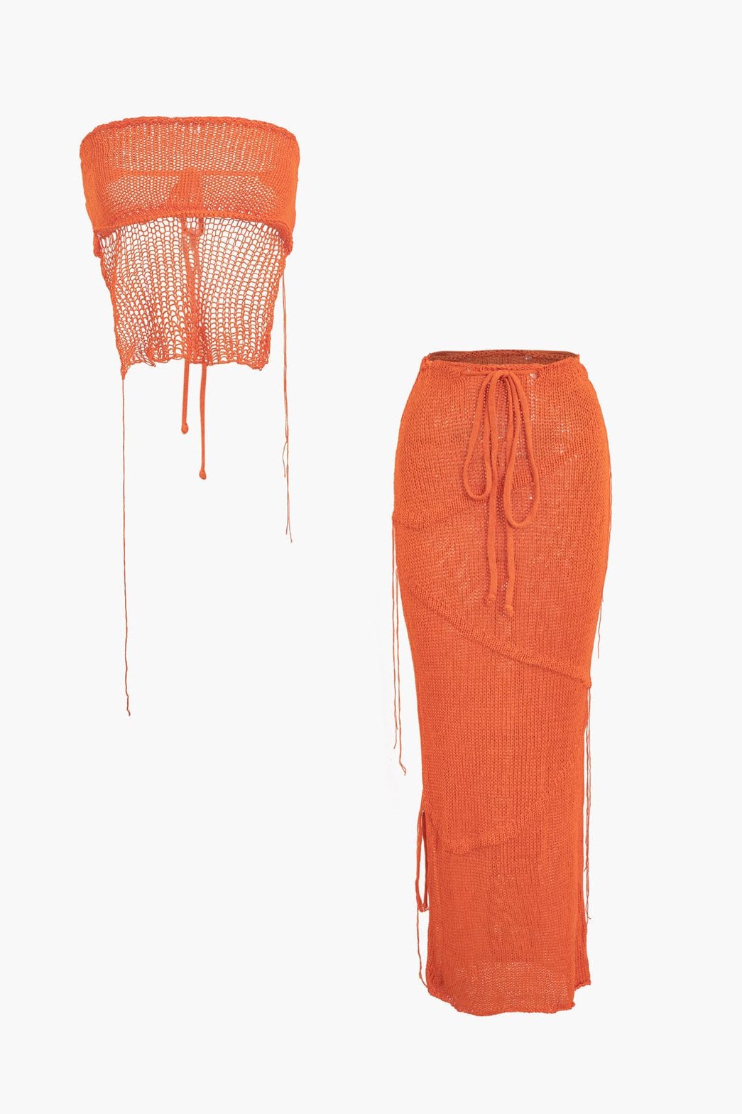 Ensemble tricot orange corail avec top tube et jupe fendue - soleil