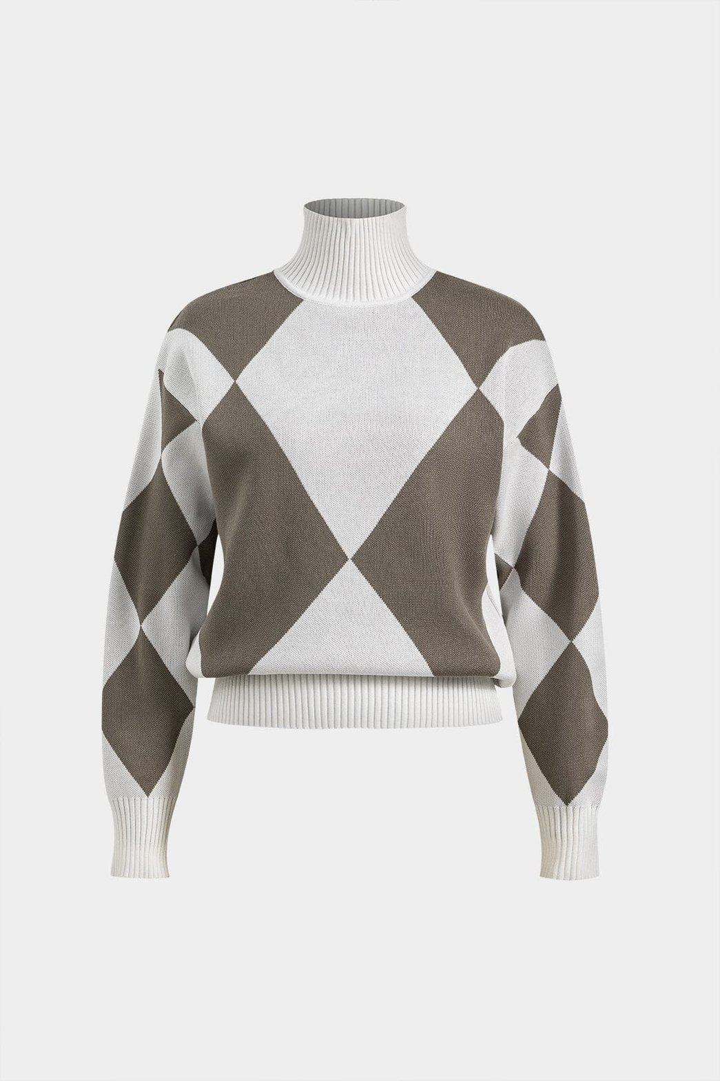 Ensemble tricot col roulé motif losanges bicolore vue côté douceur