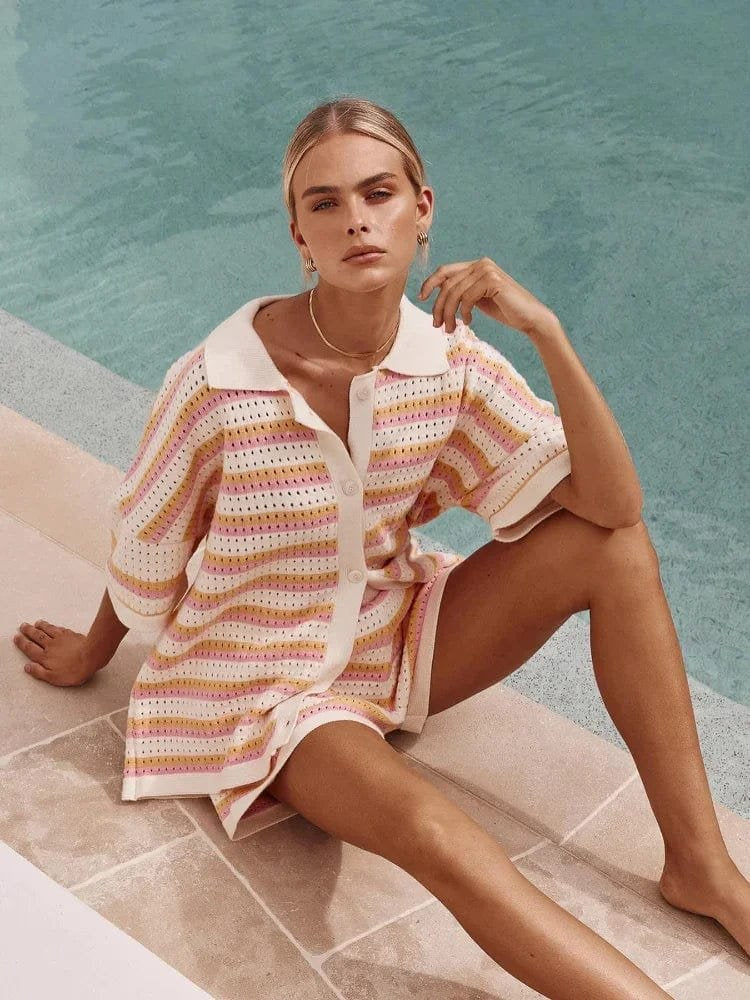 Ensemble coordonné d'été rayé soleil