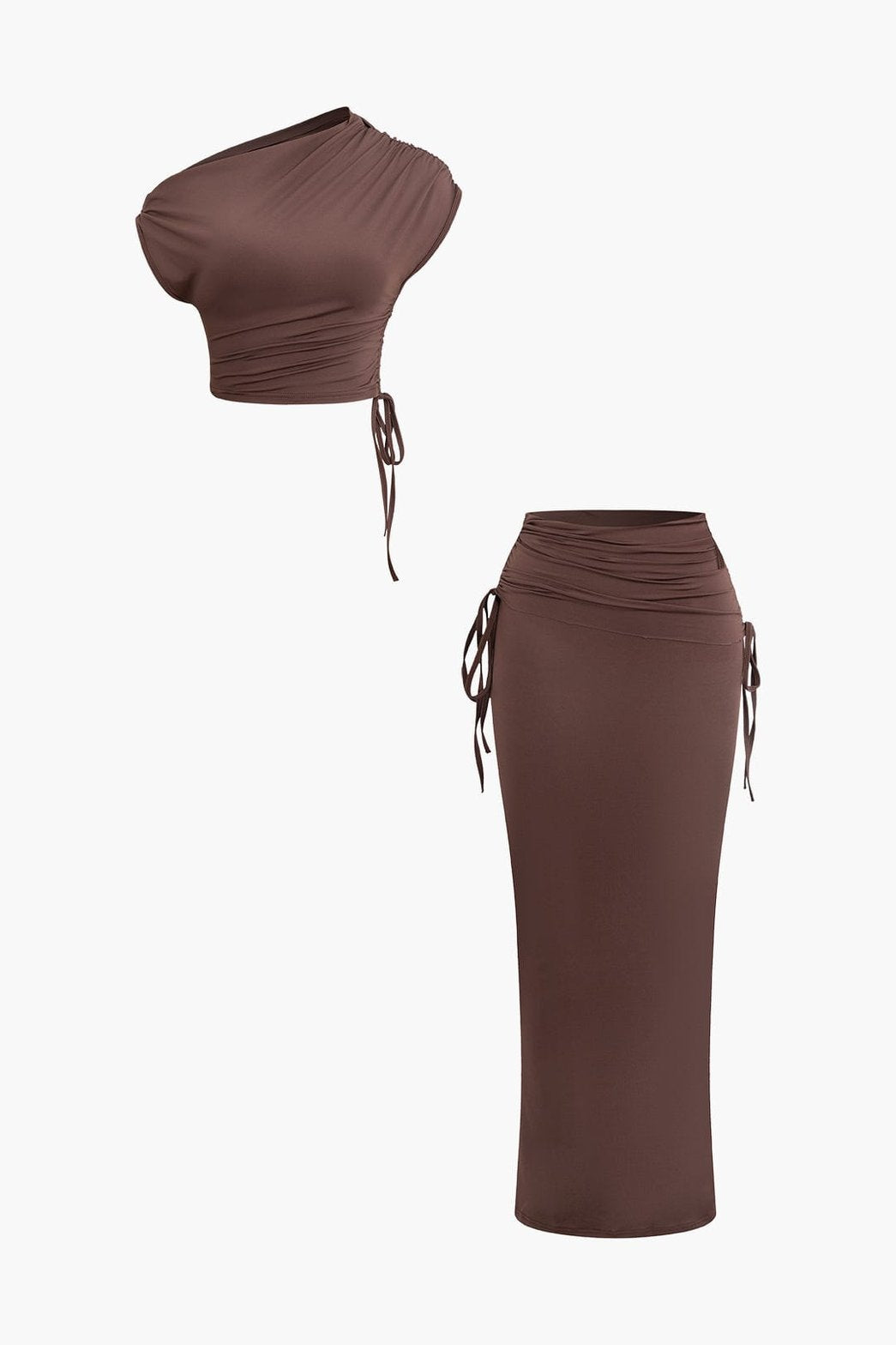 Top crop asymétrique marron satin