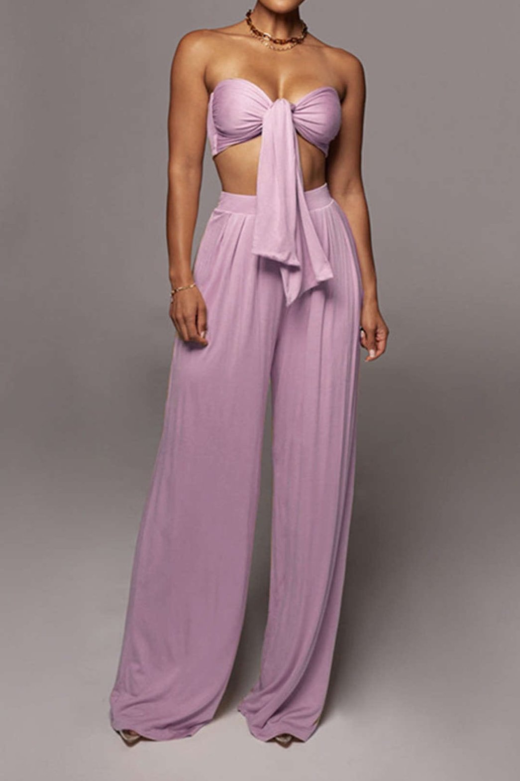 Ensemble Crop Top Bandeau et Pantalon Large Terracotta