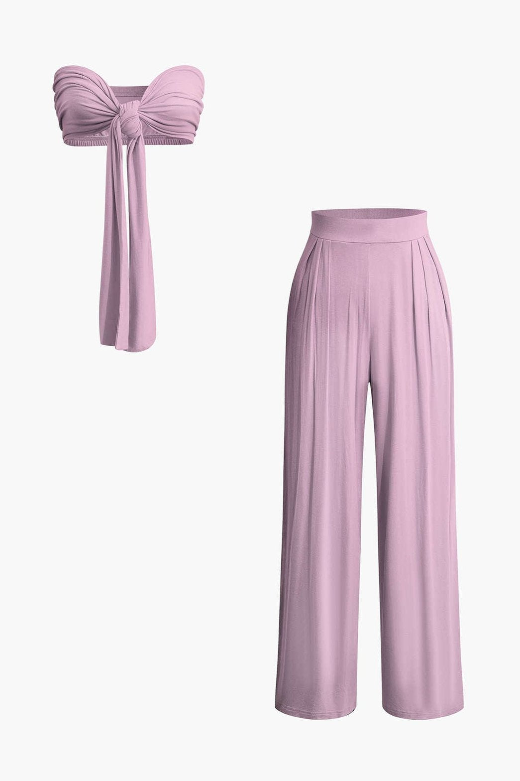 Ensemble Crop Top Bandeau et Pantalon Large Terracotta