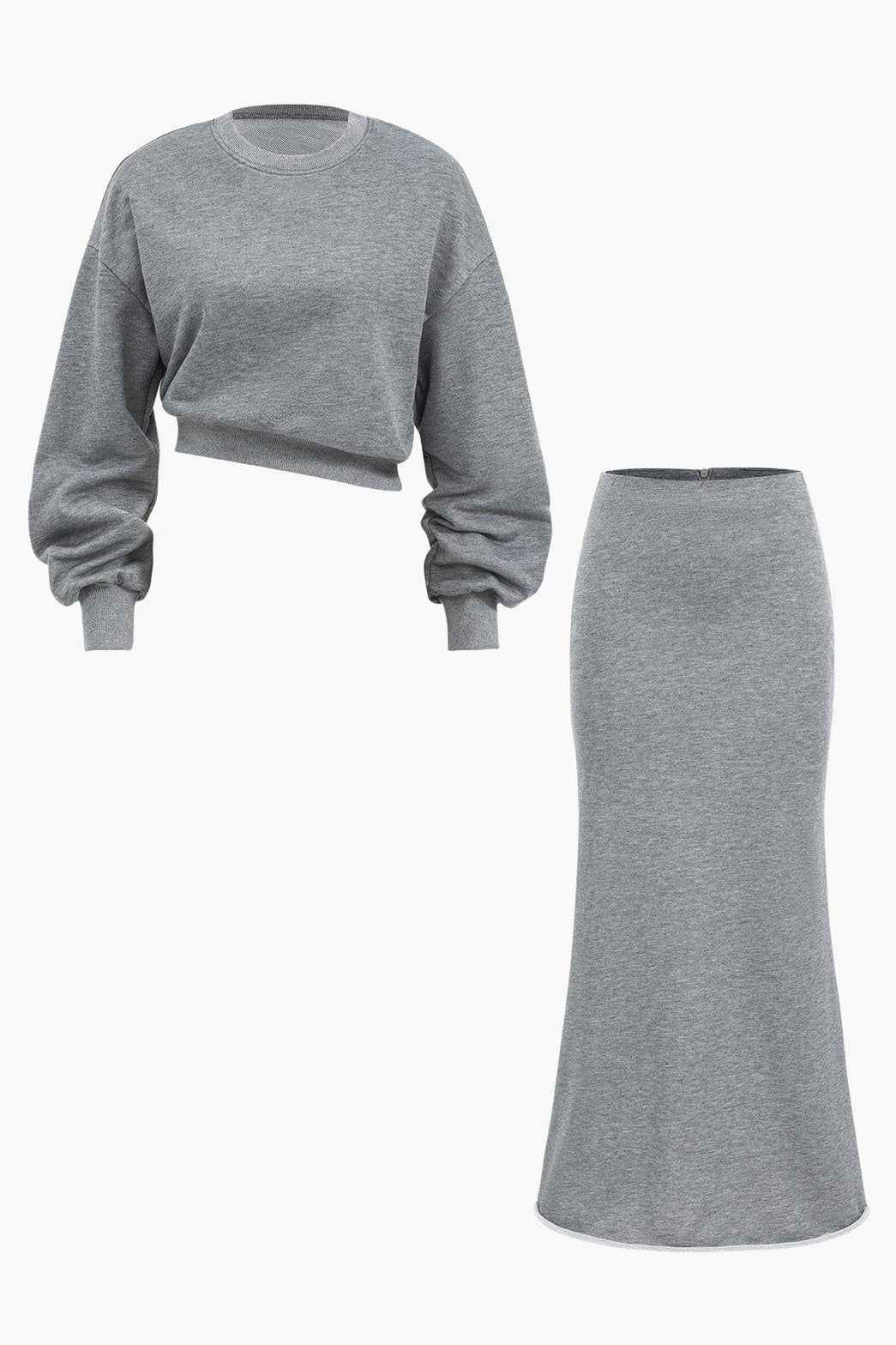 Ensemble gris en jersey avec crop top et jupe longue élégant