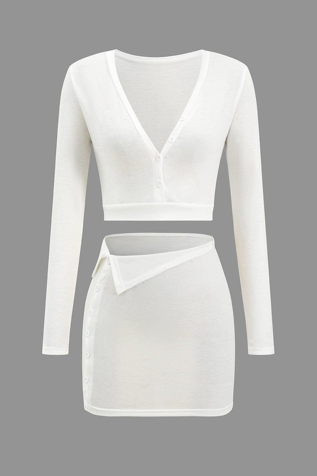Ensemble crop top et jupe boutonnés blanc douceur