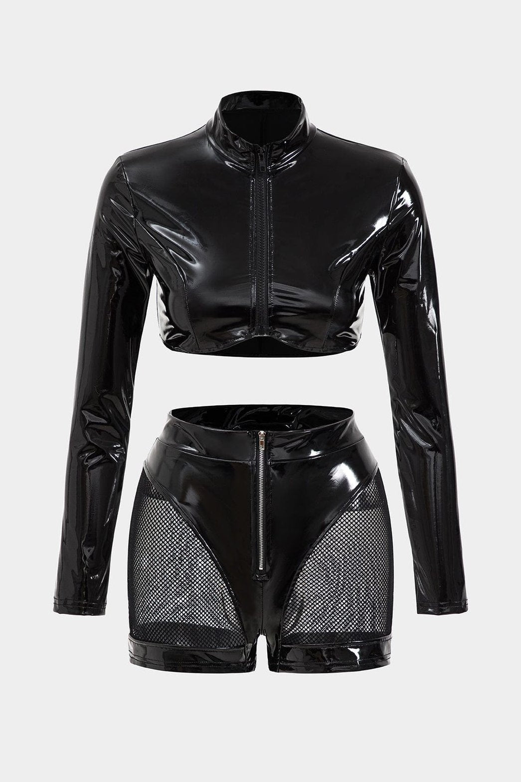 Ensemble vinyle noir zippé vue avant papillon