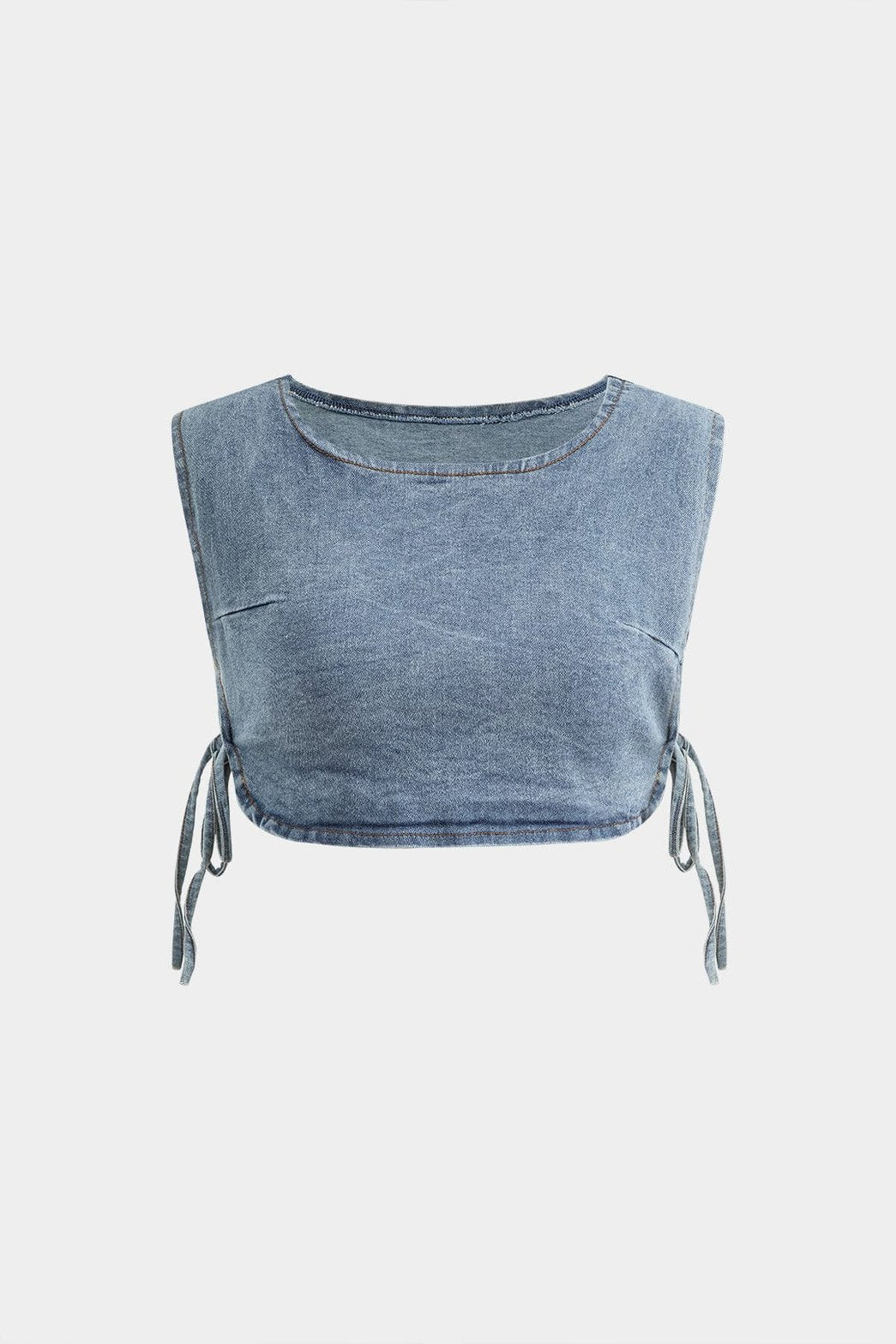 Ensemble denim crop top et jupe vue de dos étoile