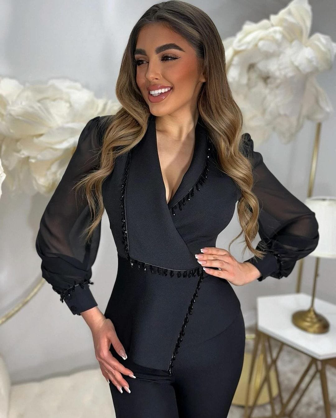 Ensemble deux pièces strass noir élégant velours