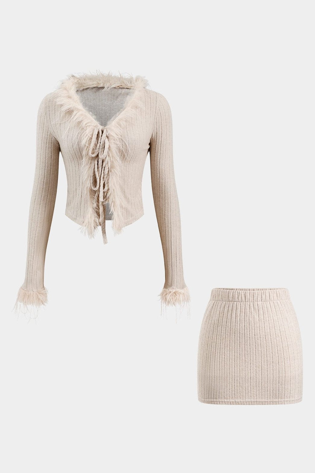 Ensemble coordonné beige à fausse fourrure douceur
