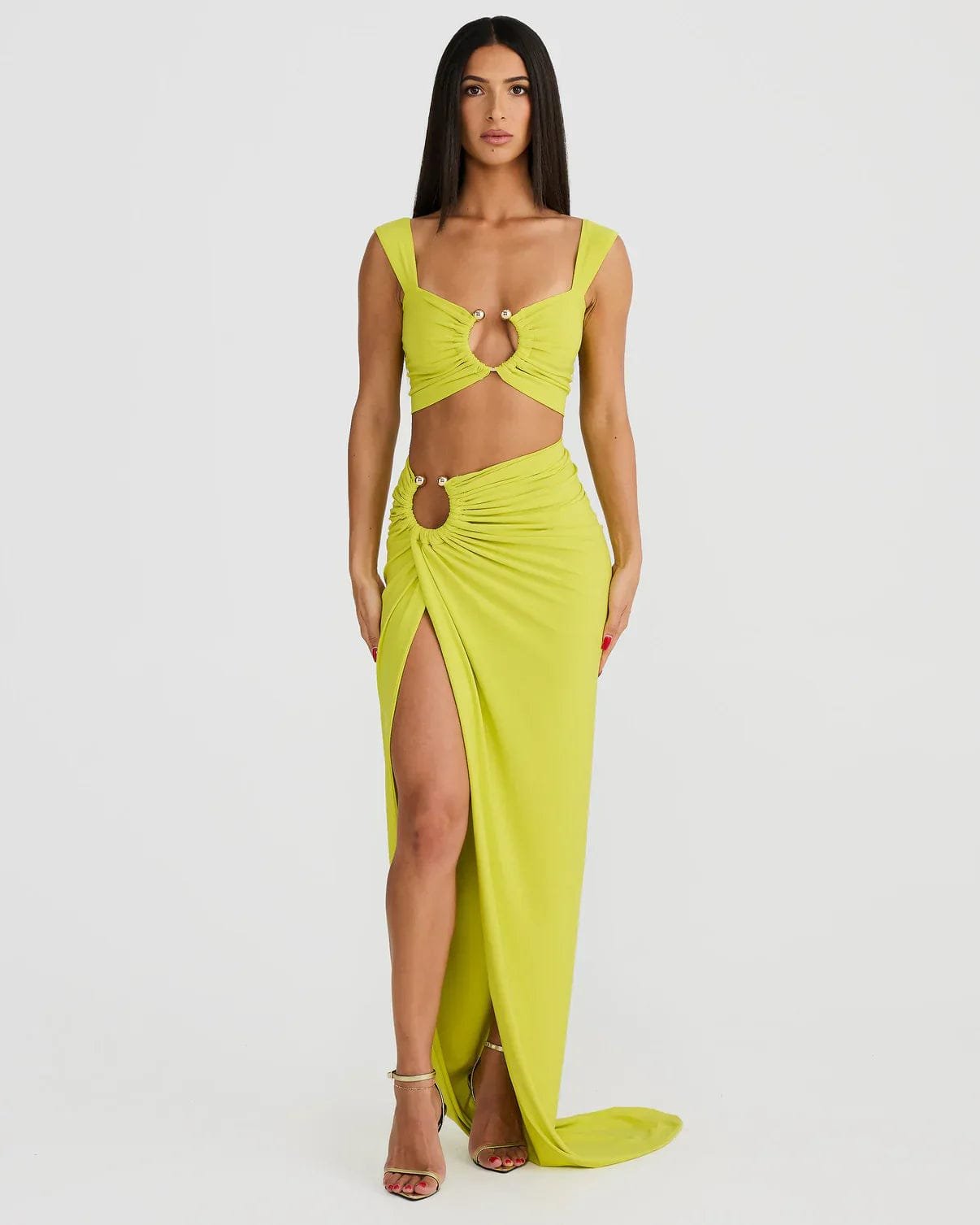 Ensemble jupe longue fendu élégant soleil