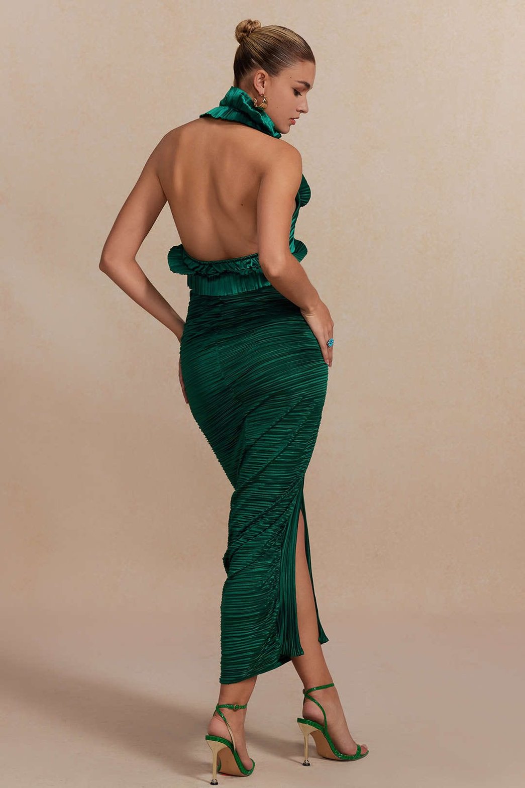 Ensemble Jupe Longue Plissée Dos Nu Élégant
