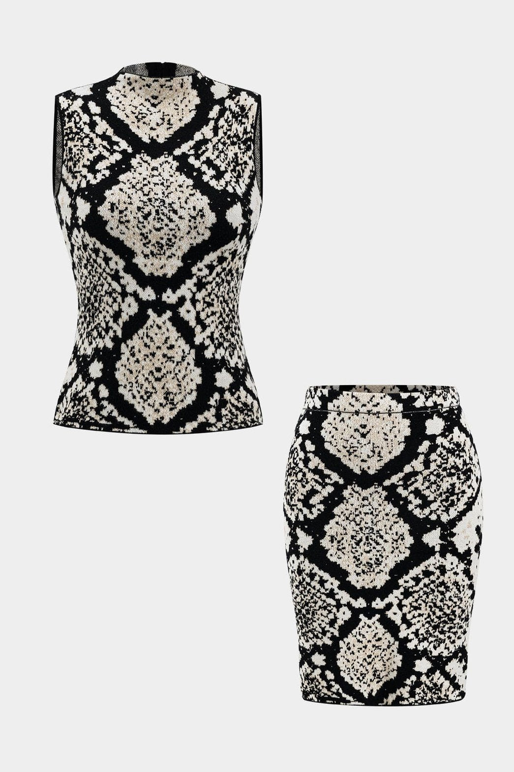 Ensemble tricot motif baroque noir et blanc harmonie