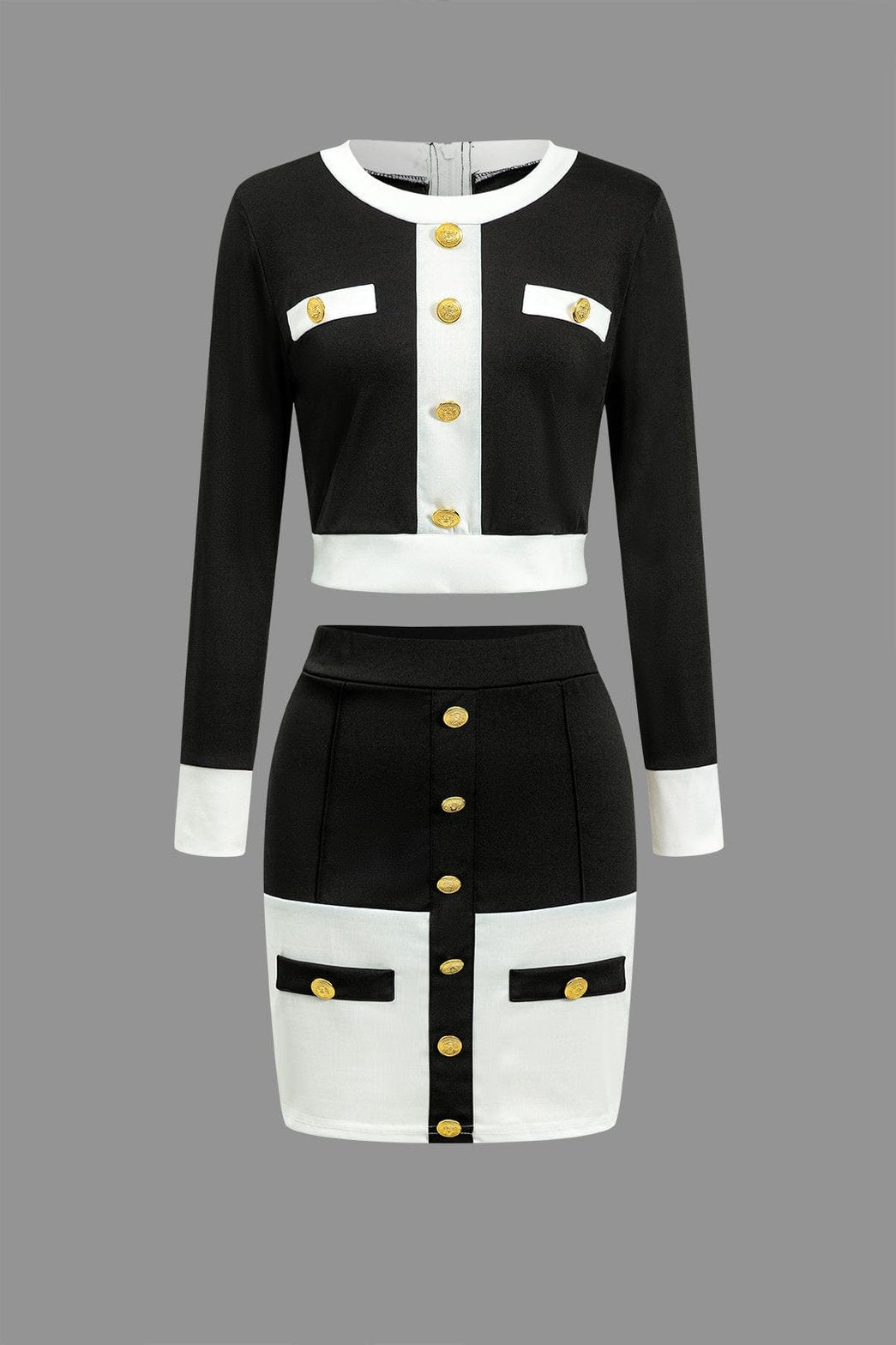 Ensemble noir et blanc à boutons dorés élégant douce