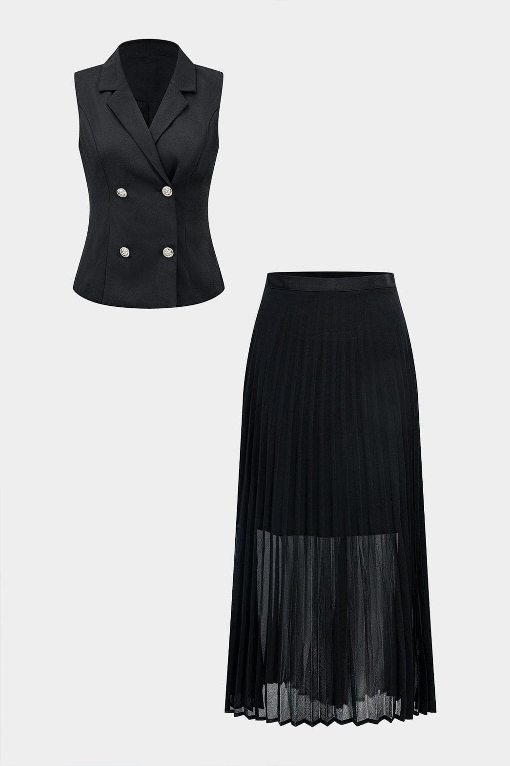 Ensemble blazer sans manches noir élégant étoile