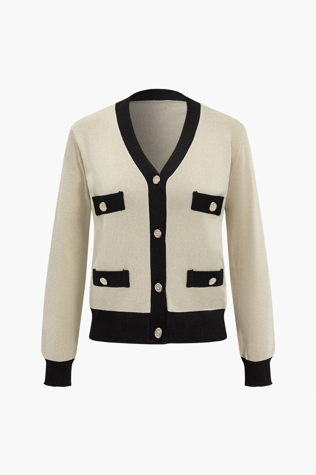 Cardigan col V avec boutons décoratifs harmonie