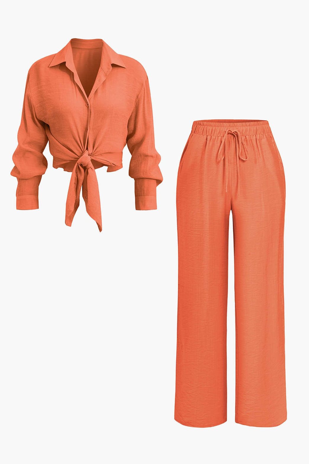 Ensemble Élégant Chemise Nouée et Pantalon Large